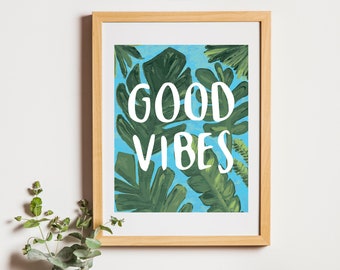 Estampado de palmeras Good Vibes - Azul