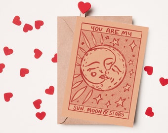 Tarjeta de San Valentín digital / Descarga digital / Tarjeta del Día de San Valentín / Tarjeta de San Valentín del Sol / Tarjeta de San Valentín de la Luna / San Valentín