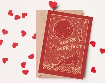 Tarjeta de San Valentín digital/ Descarga digital/ Tarjeta del Día de San Valentín/ Tarjeta de San Valentín Gato/ Tarjeta de San Valentín Luna / San Valentín