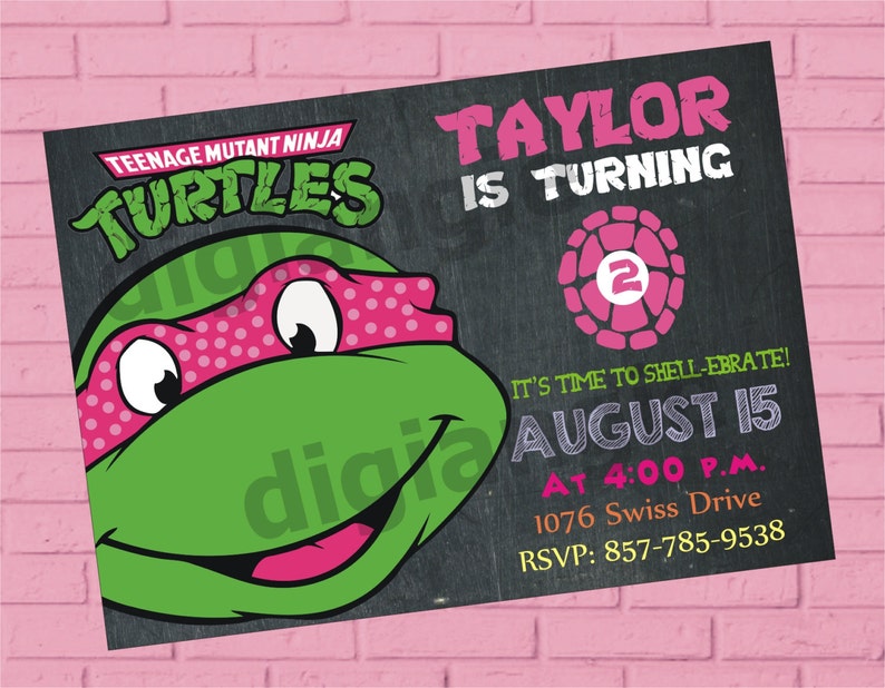 Girl Teenage Mutant Ninja Turtle Birthday Invitation Ninja Etsy
