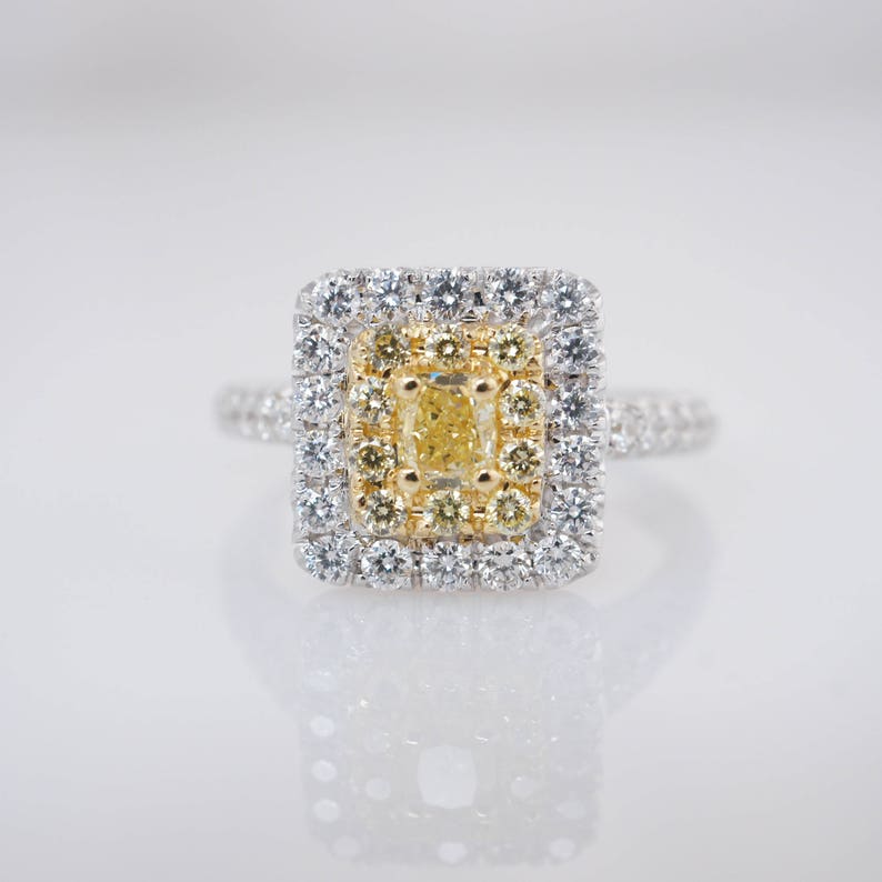 1 16ctw Fancy Yellow Cushion Cut Diamond Double Halo Etsy