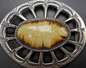 Vintage Navajo Cast Sterling Silver FOSSILIZED Cross Section BELT BUCKLE