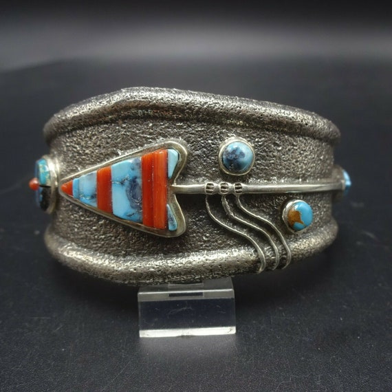 Lester James NAVAJO Tufa Sterling Silver TURQUOIS… - image 4