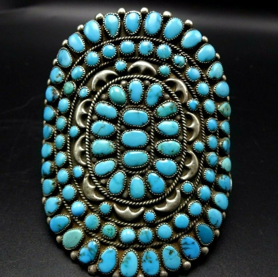 Tremendous Vintage Native American Navajo Teardrop Cluster Turquoise Sterling Silver Bracelet Tremendous Vintage Native American Navajo Teardrop Cluster Turquoise Sterling Silver Bracelet