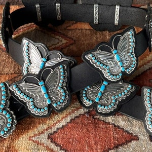 Lee Charley Navajo Sterling Silver SLEEPING BEAUTY TURQUOISE Butterfly Belt image 2