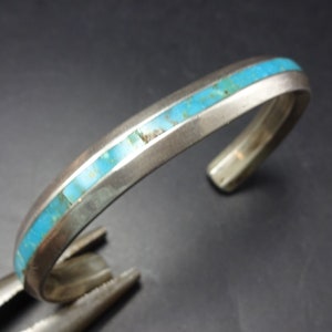 Vintage NAVAJO Heavy Gauge Sterling Silver TURQUOISE CHANNEL