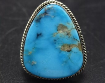 Old Pawn MORENCI TURQUOISE Sterling Silver RING size 6.25 Vintage circa 1970s