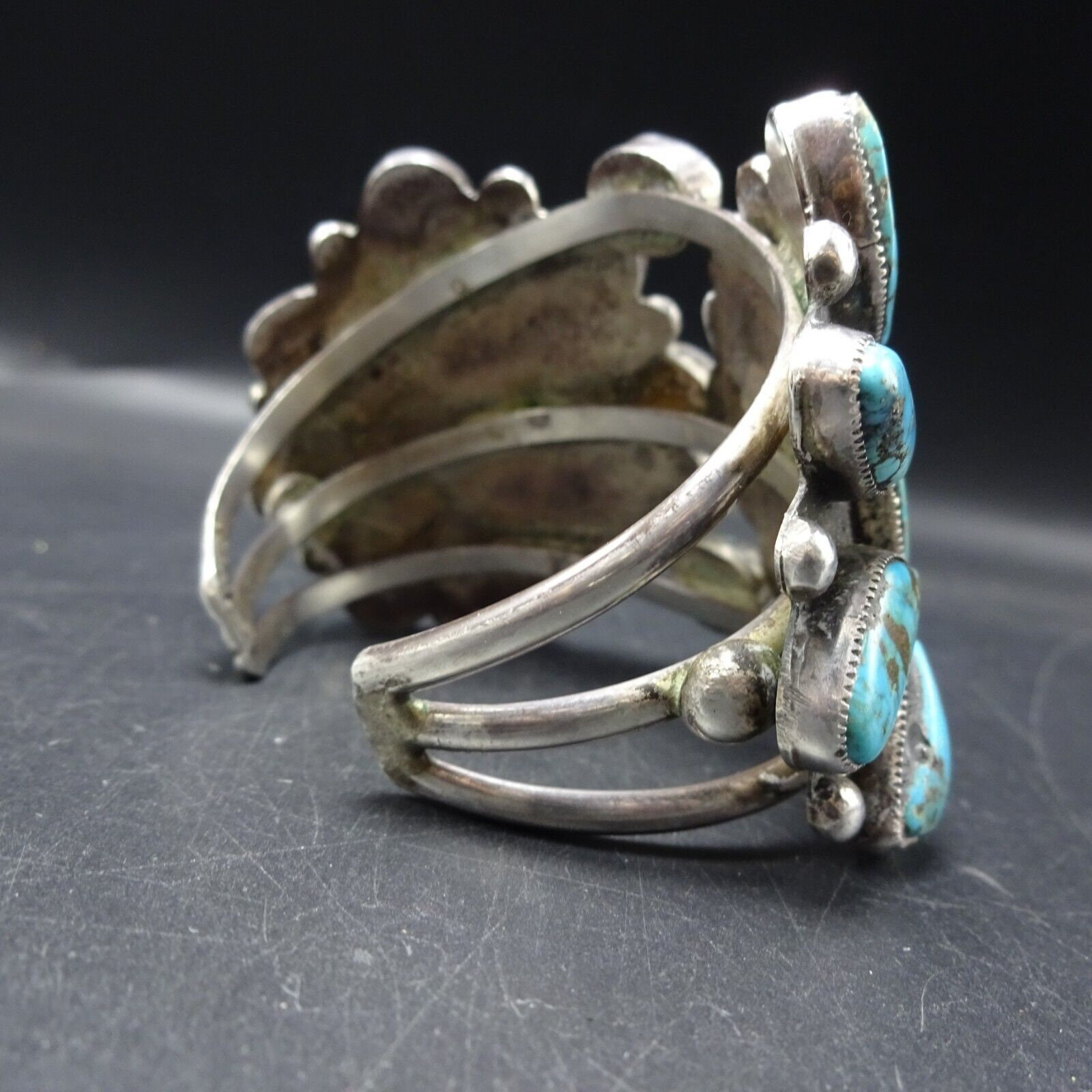 Old Pawn Sterling Silver Natural BLUE DIAMOND TURQUOISE Cluster Cuff ...
