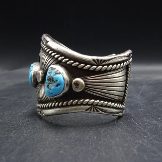 Exquisite OLD PAWN Navajo Hand Stamped Sterling S… - image 10