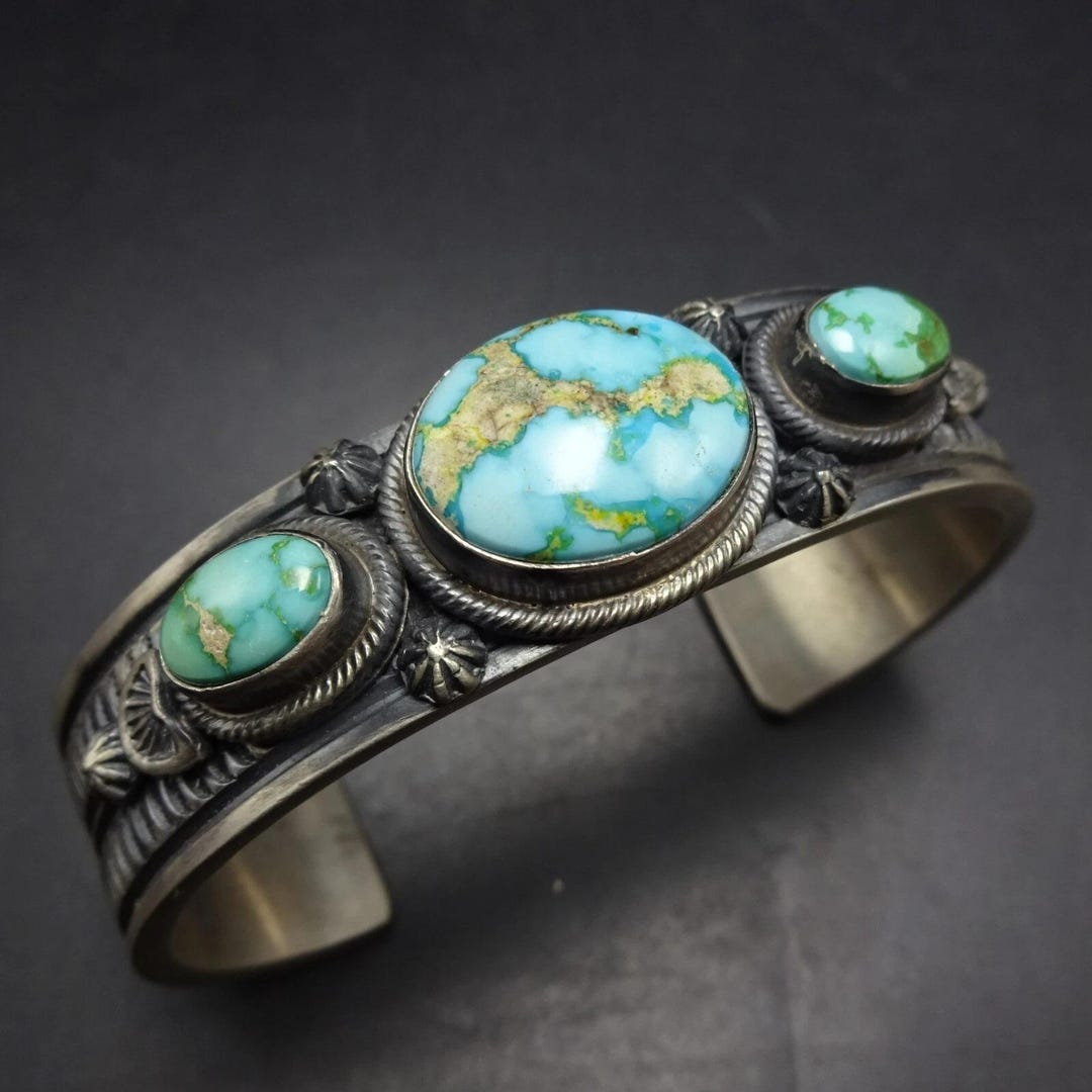 MELVIN FRANCIS Navajo Heavy Gauge Stamped Sterlingsilver TURQUOISE