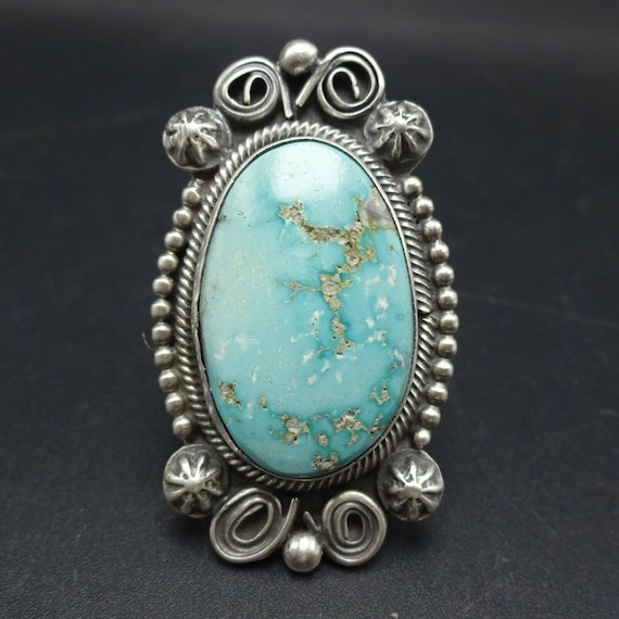 Tremendous Vintage Native American Navajo Carico Lake Turquoise Sterling Silver Ring Old Tremendous Vintage Native American Navajo Carico Lake Turquoise Sterling Silver Ring Old