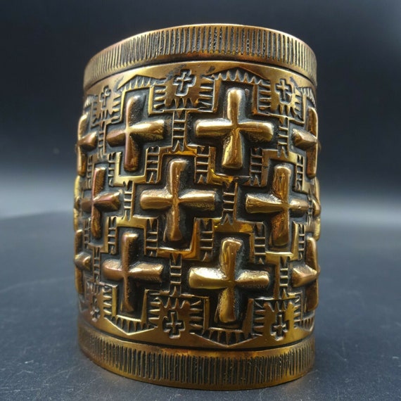 Extra-Wide NAVAJO Hand-Stamped and Repousse SOLID… - image 9