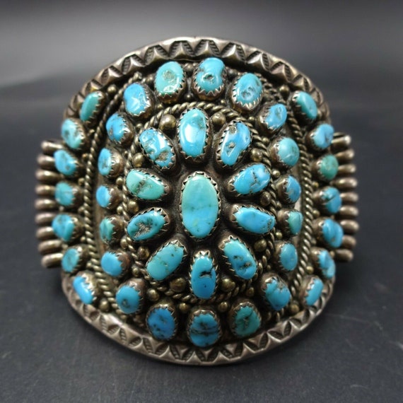 Exquisite Vintage Native American Navajo Turquoise Cluster Sterling Silver Pin Pendant Exquisite Vintage Native American Navajo Turquoise Cluster Sterling Silver Pin Pendant