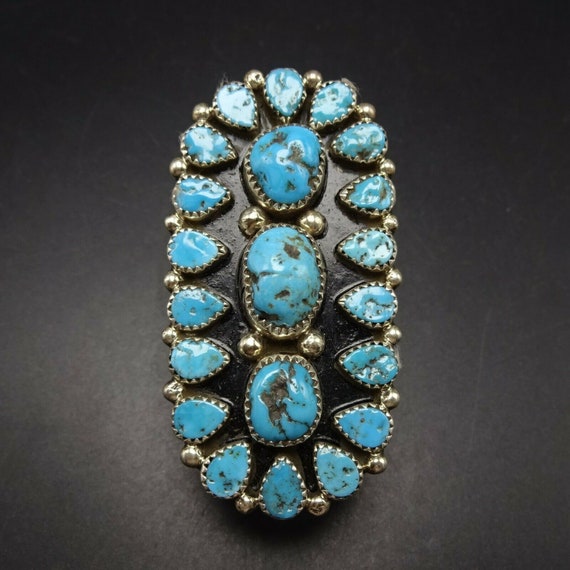 Huge Navajo Turquoise Cluster Sterling Silver Ring Native American Huge Navajo Turquoise Cluster Sterling Silver Ring Native American