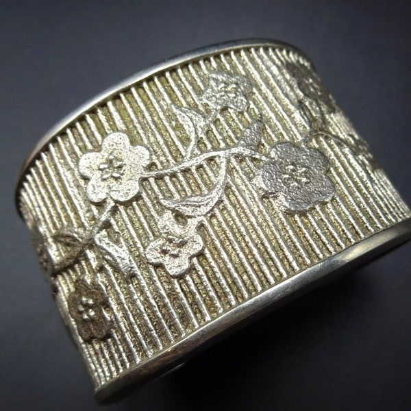 Rebecca Begay NAVAJO Tufa Cast Sterling Silver FLORAL DESIGN Cuff Bracelet