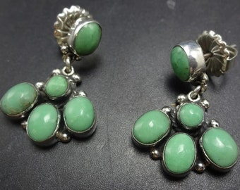 FEDERICO JIMENEZ Sterling Silver Green TURQUOISE Cluster Earrings Pierced Dangle