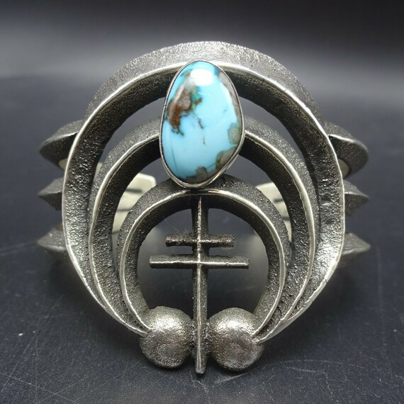 Important Aaron Anderson Turquoise Native American Jewelry Silver Naja Bracelet Important Aaron Anderson Turquoise Native American Jewelry Silver Naja Bracelet