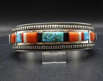 Harrison Jim NAVAJO Sterling Silver TURQUOISE CORAL Cobblestone