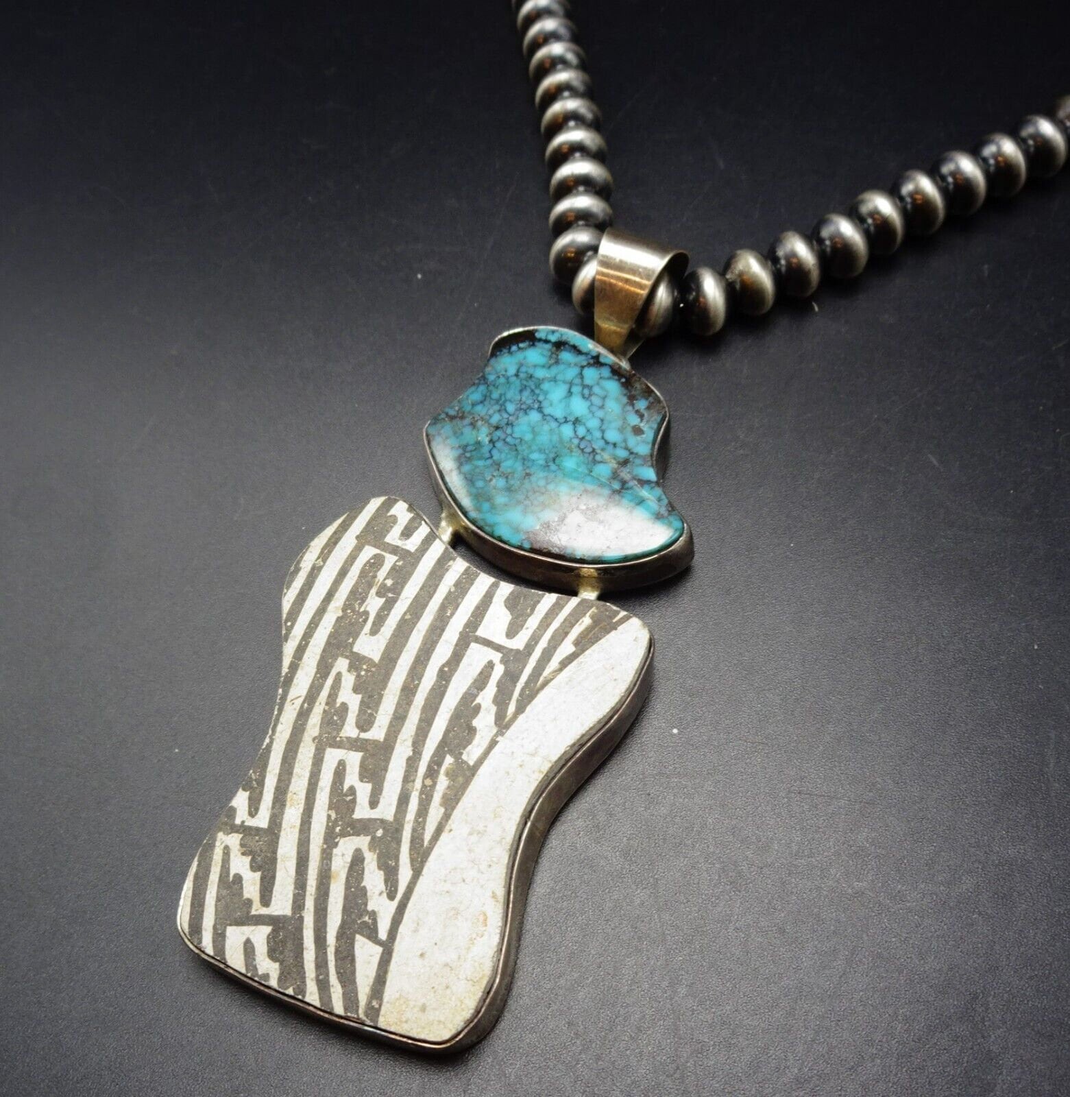 Vintage ANASAZI POTTERY Sterling Silver TURQUOISE Pendant With Navajo  Pearls - Etsy