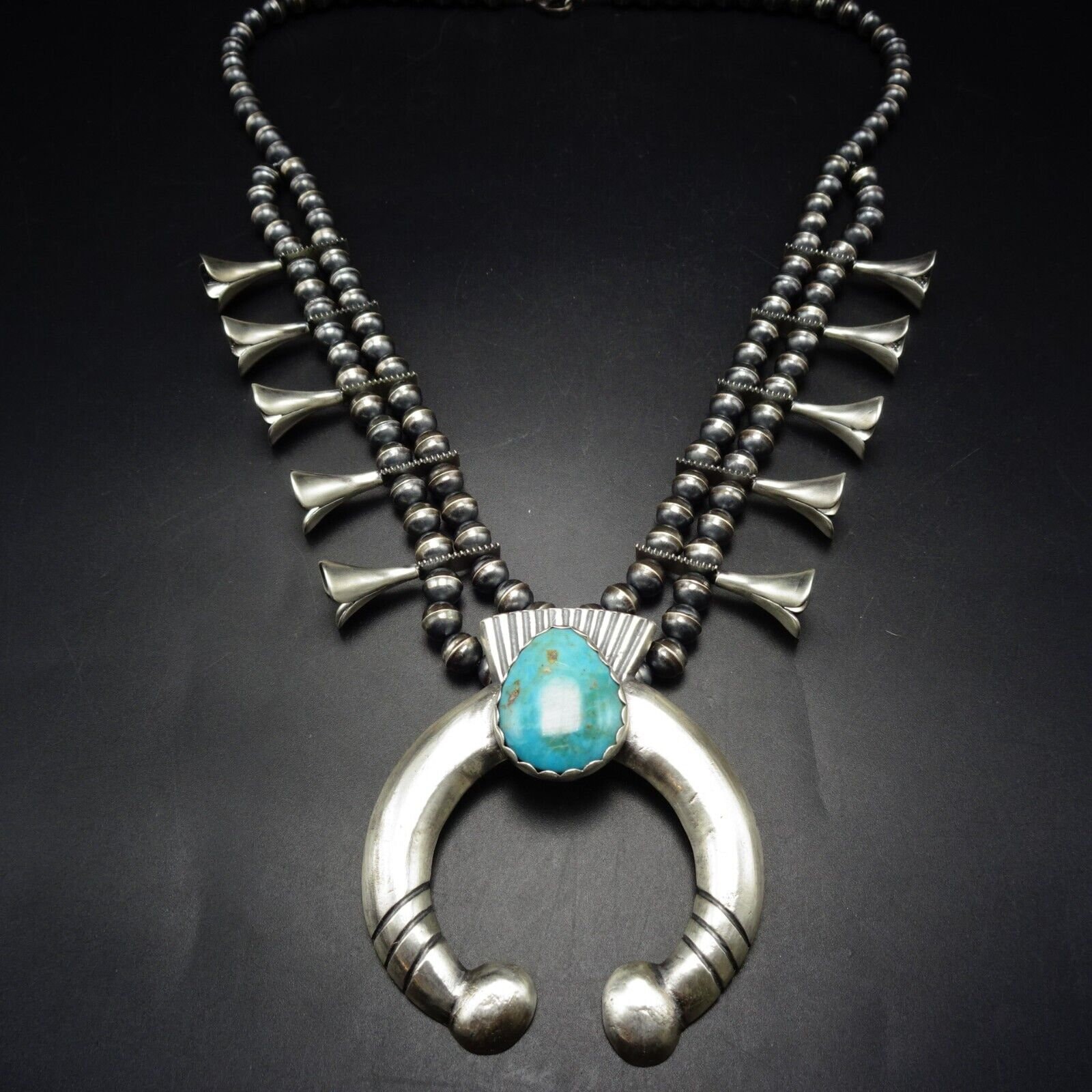 Robert Chee NAVAJO Cast Sterling Silver TURQUOISE Squash Blossom