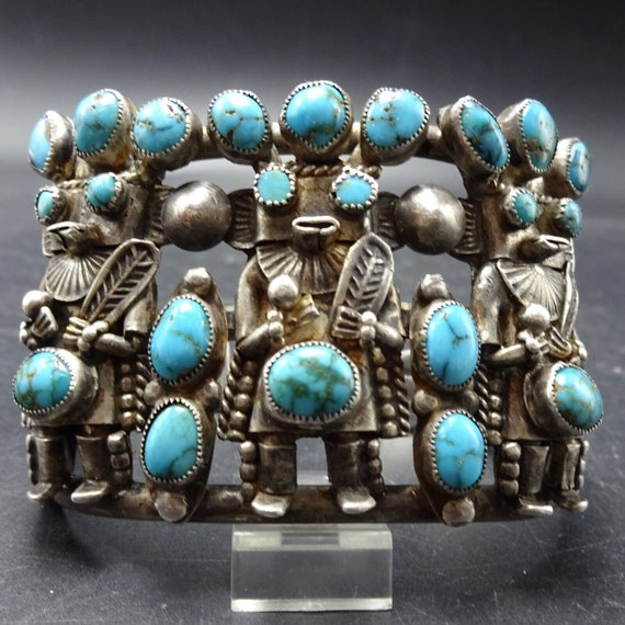 Museum Vintage Zuni Native American Navajo Turquoise Sterling Silver Kachina Bracelet Old Museum Vintage Zuni Native American Navajo Turquoise Sterling Silver Kachina Bracelet Old