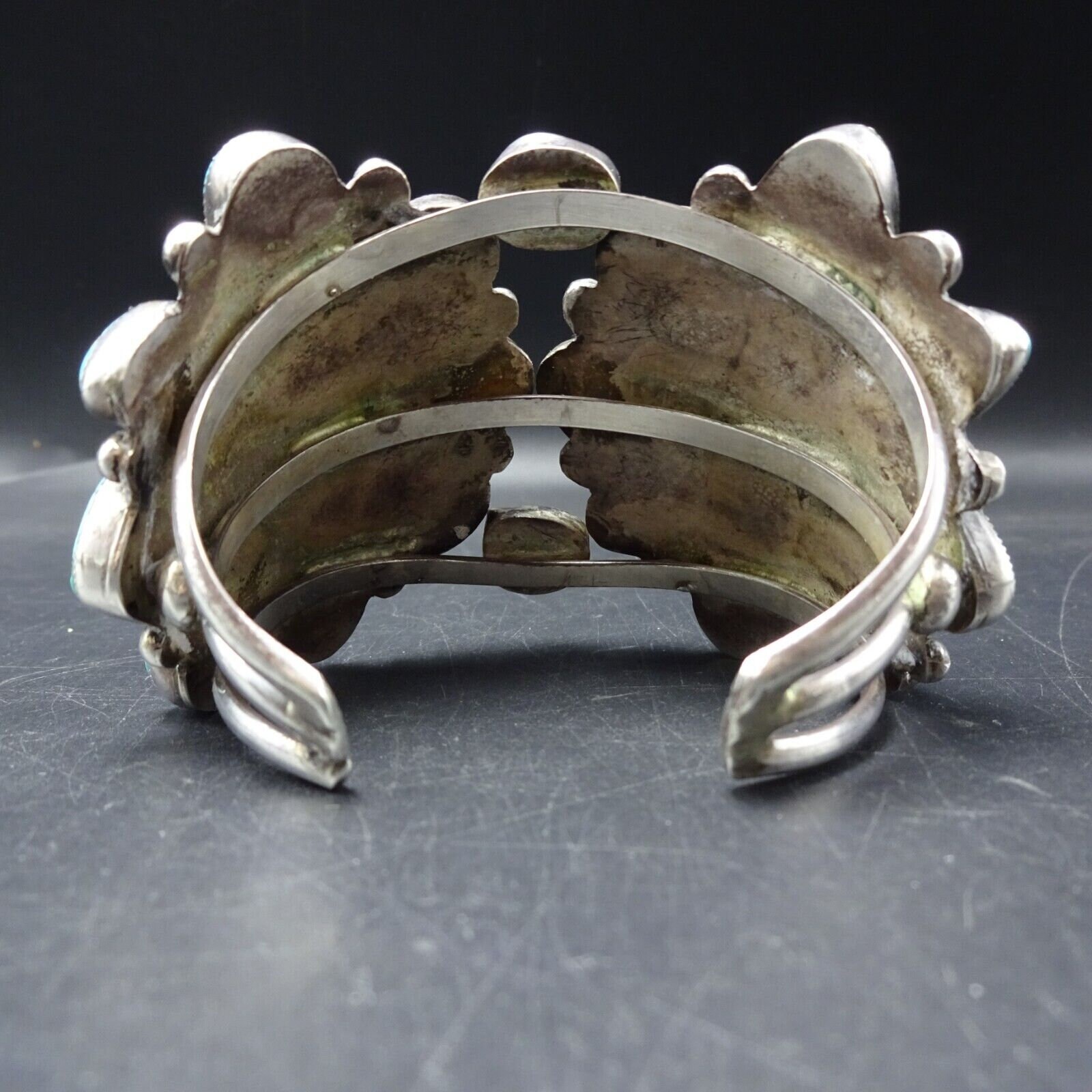 Old Pawn Sterling Silver Natural BLUE DIAMOND TURQUOISE Cluster Cuff ...