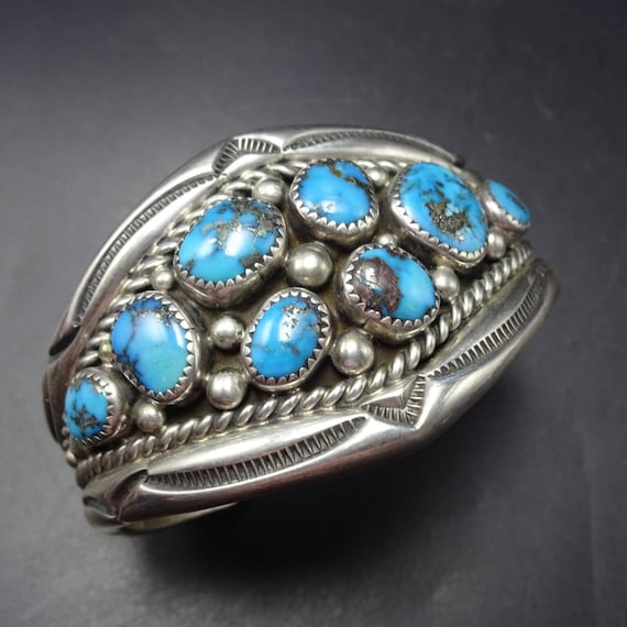 Majestic Vintage Native American Navajo Morenci Turquoise Sterling Silver Ring Majestic Vintage Native American Navajo Morenci Turquoise Sterling Silver Ring