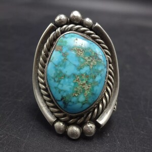Old Pawn NATURAL TURQUOISE Sterling Silver RING size 8.5 Vintage Wide Band