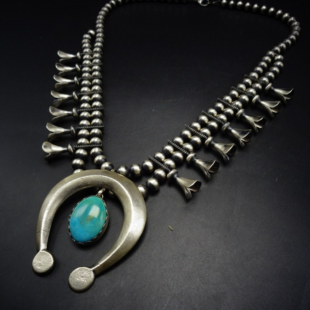 Robert Chee NAVAJO Cast Sterling Silver TURQUOISE Squash Blossom