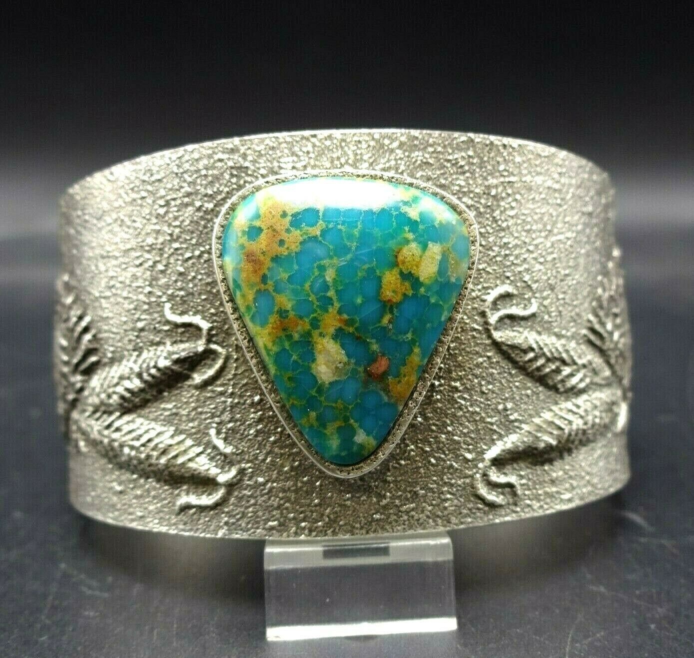 Lee Begay NAVAJO Tufa Cast Sterling Silver FOX TURQUOISE Yei Bi