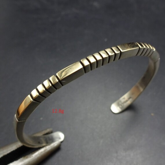 Detailed Thicker Vintage Native American Navajo Jon Nez Sterling Silver 14k Gold Bracelet Detailed Thicker Vintage Native American Navajo Jon Nez Sterling Silver 14k Gold Bracelet