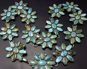 Magnificent FEDERICO JIMENEZ Sterling Silver 100 Year Old TURQUOISE Cluster Belt