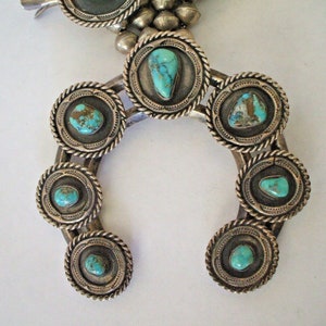 Vintage Sterling Silver NATURAL TURQUOISE Squash Blossom Necklace 309g ...