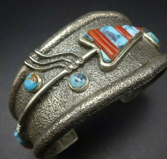 Lester James NAVAJO Tufa Sterling Silver TURQUOIS… - image 1