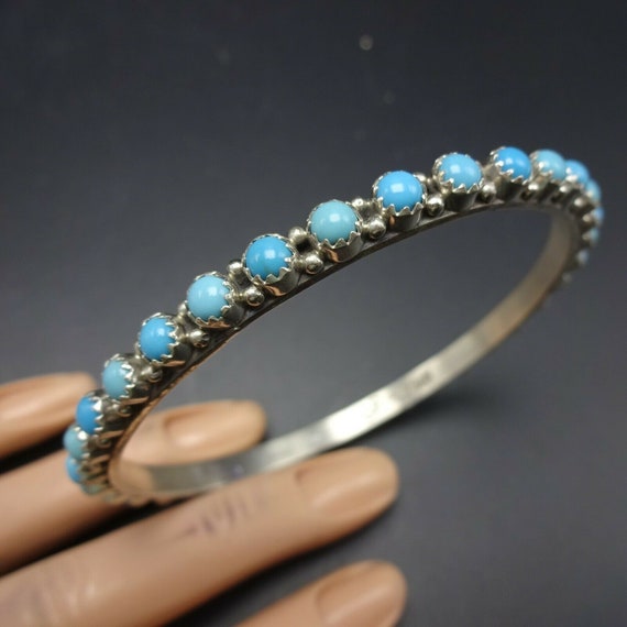 Stackable Navajo Sterling Silver TURQUOISE Snake Eye Petit Point