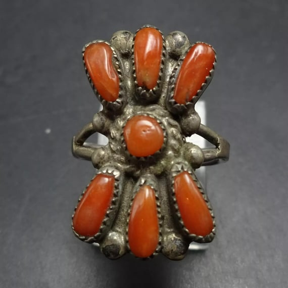 Unique Vintage Navajo Coral Clusters Sterling Silver Bracelet Native American Unique Vintage Navajo Coral Clusters Sterling Silver Bracelet Native American