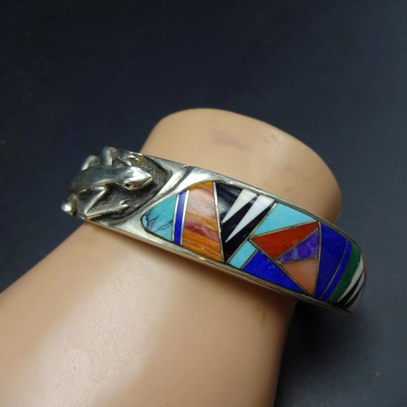 HEAVY Signed Navajo CHANNEL Inlay Cuff BRACELET w… - image 4