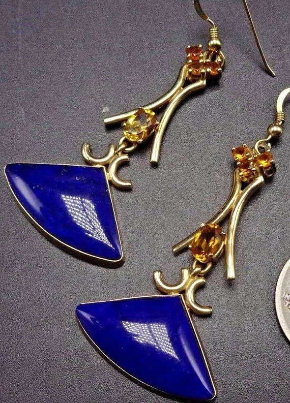 Vintage ESTATE 14K Gold Blue LAPIS Lazuli & Citri… - image 2