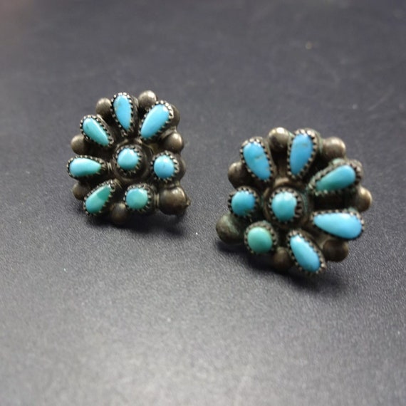 Wee Vintage Sterling Silver TURQUOISE Petit Point… - image 3