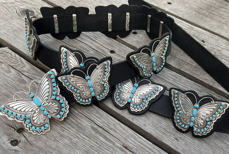 Lee Charley Navajo Sterling Silver SLEEPING BEAUTY TURQUOISE Butterfly Belt image 1