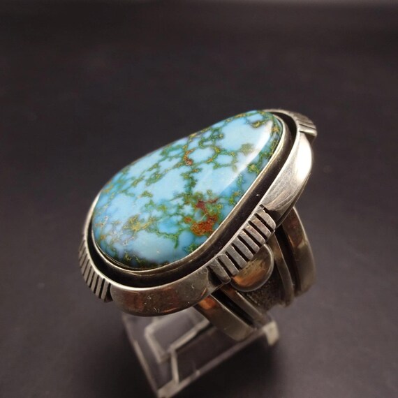 Big COOPER WILLIE Navajo Webbed Kingman TURQUOISE Sterling Silver Ring size 8.5 View 5