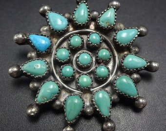 Old Pawn TURQUOISE PETIT POINT Sterling Silber 3,25 cm Pin/Brosche Vintage