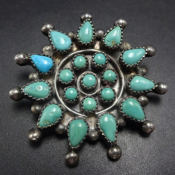 Old Pawn TURQUOISE PETIT POINT Sterling Silver 1.… - image 1