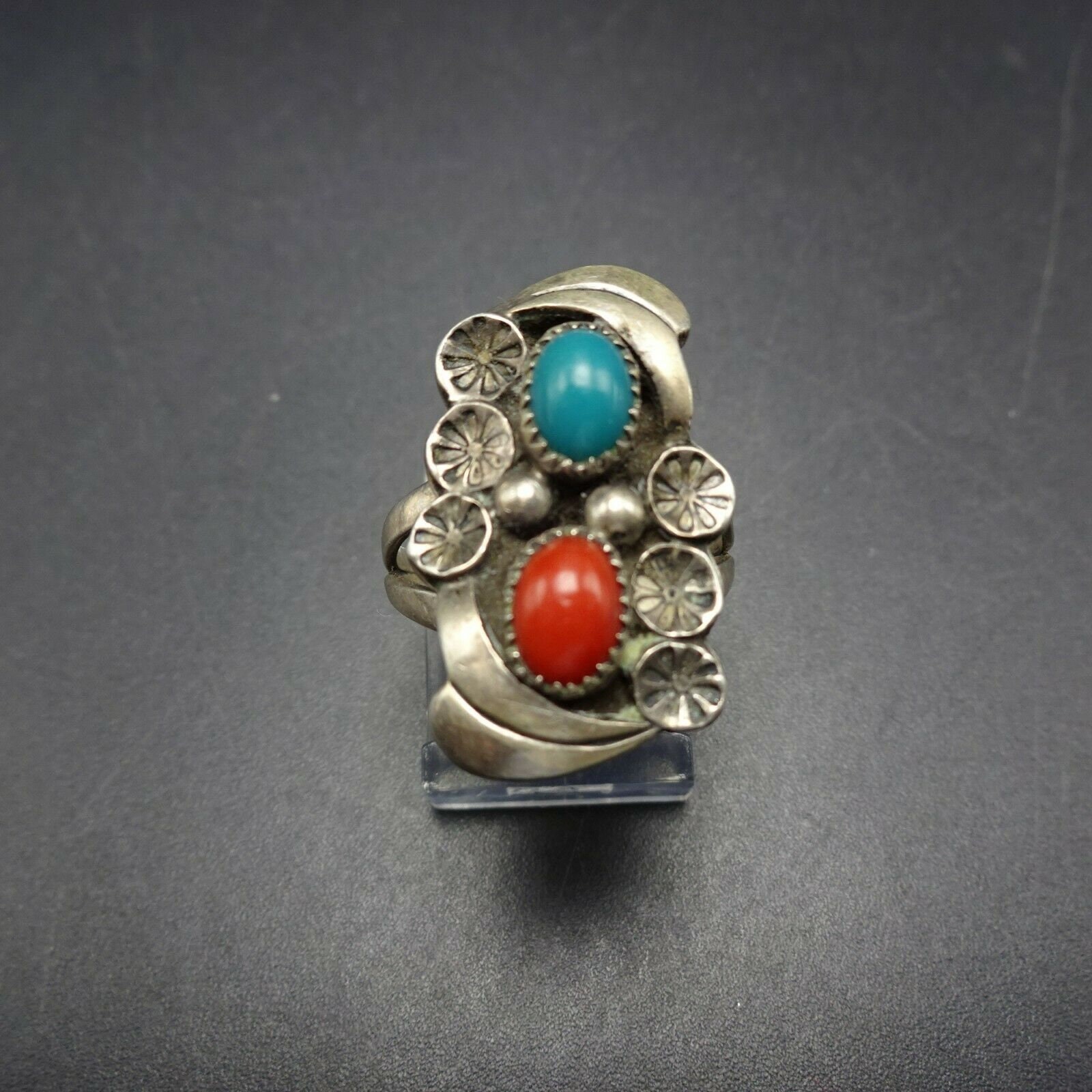 Lovely Vintage NAVAJO Sterling Silver TURQUOISE and CORAL Ring Size 6 ...