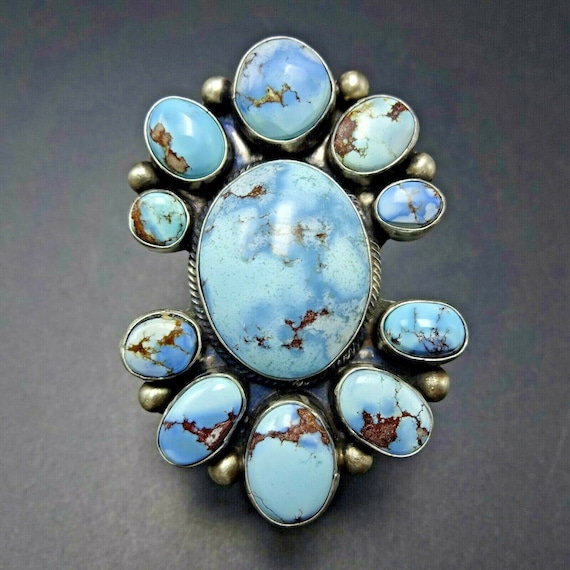 Rare Huge Vintage Native American Navajo Onyx Sterling Silver Cluster Ring Rare Huge Vintage Native American Navajo Onyx Sterling Silver Cluster Ring