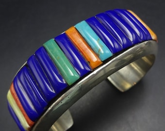 JOHN HORNBEK Cornrow Inlay CUFF Bracelet Lapis Turquoise Spiny Oyster Shell 121g