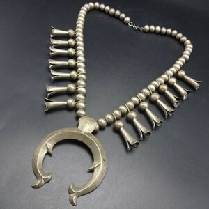 1920 to 1930s Old Sterling Silver SQUASH BLOSSOM Necklace With