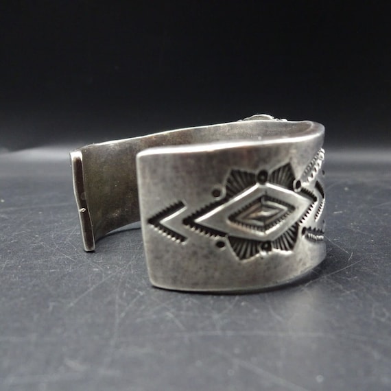Heavy Navajo Hand Stamped Sterling Silver CARICO … - image 6