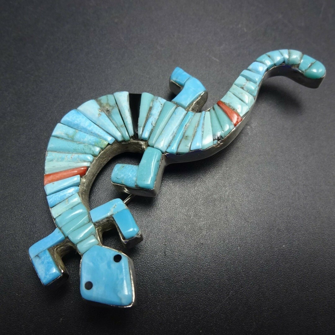 Native American Jewelry Rare Sterling Silver Running Gecko Lizrd Turquoise Cuff Bracelet- Thick! Native American Jewelry Rare Sterling Silver Running Gecko Lizrd Turquoise Cuff Bracelet- Thick!