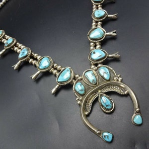 ALFRED LONG Vintage NAVAJO Sterling Silver Turquoise Squash Blossom ...
